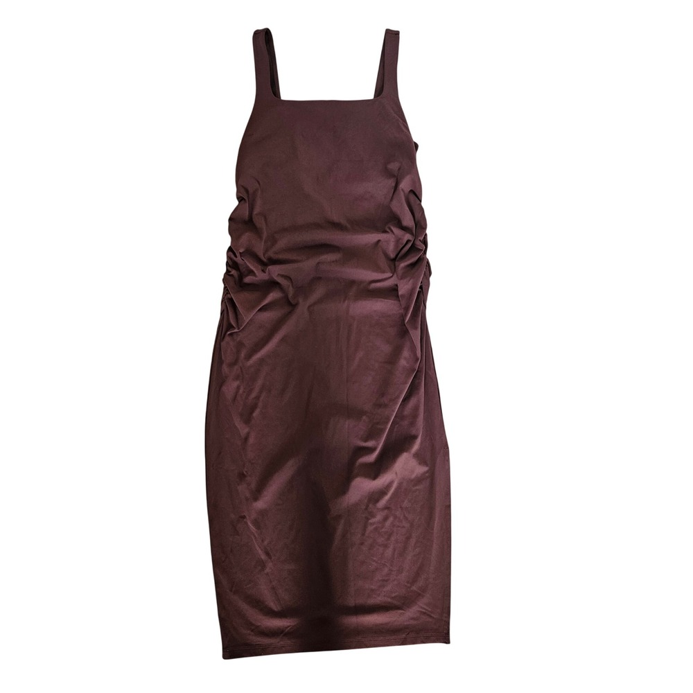 Calia Women Ruching Midi Dress rich brown Square Neck Built-in Bra Sleeveless